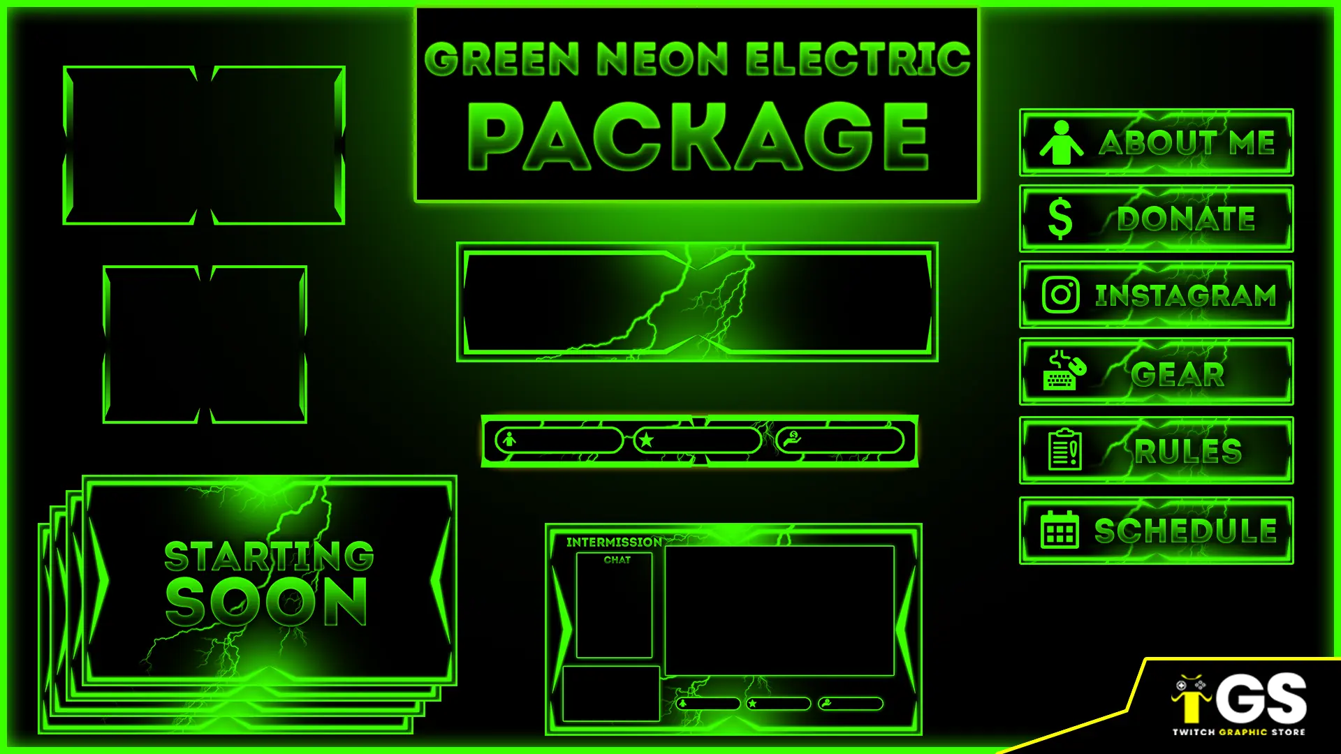 green neon electric static twitch package